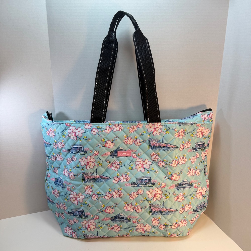 Scout Tote Bag Travel Blue Cherry Blossom Washington DC Landmarks Quilted Pouch